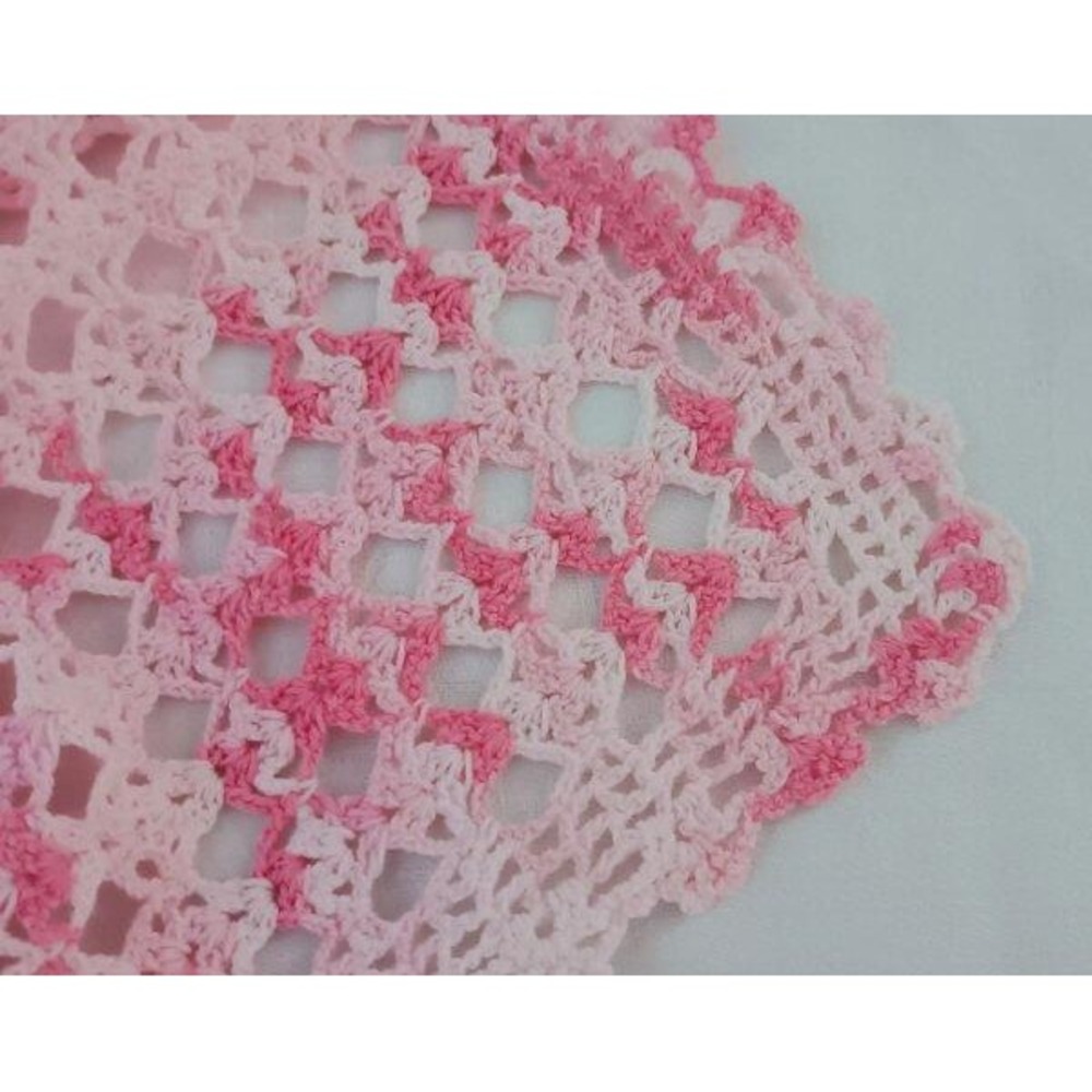 True Vintage Pink Crochet Lace Table Runner Handmade USA 31"
